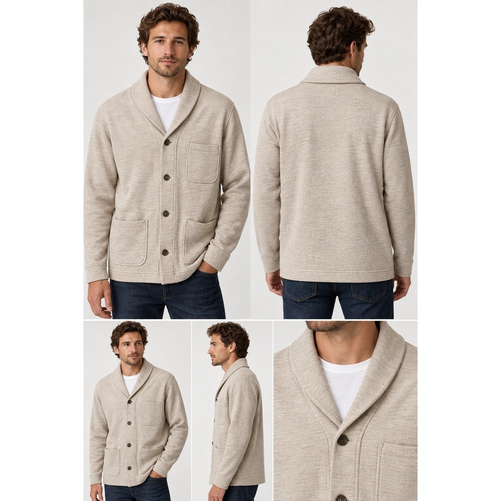 J.Crew Authentic Fleece Shawl Collar Cardigan Jacket Oatmeal Gorpcore Mens XL